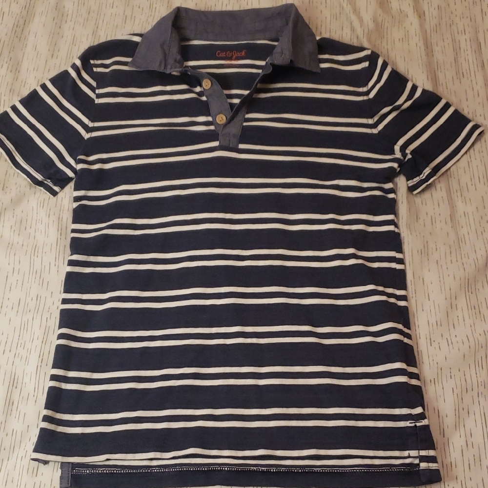 Cat & Jack Navy and White Striped Polo